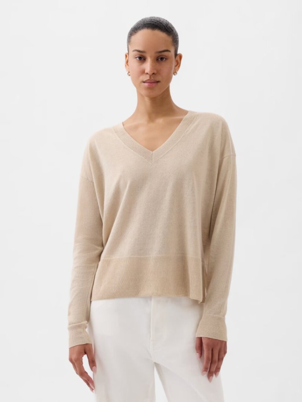 2/$30 GAP 24/7 Split-Hem Linen-Blend Sweater Bedrock Beige XS #A4484